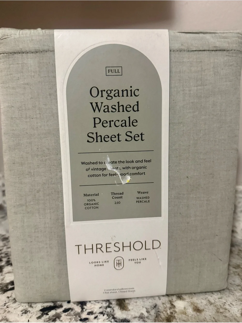 Threshold Full 250 Thread Count Organic Percale Sheet Set Green Chambray